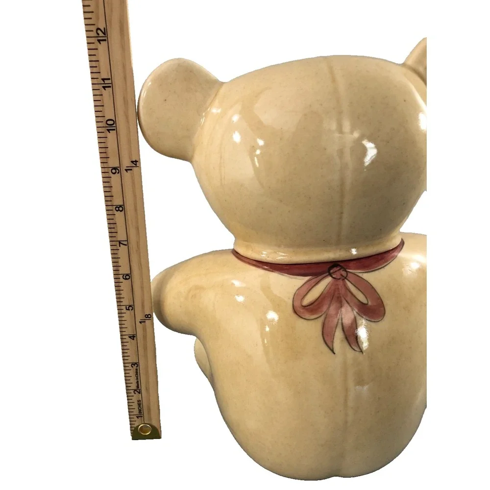 Teddy Bear Cookie Jar Tan Brown‎ Red Sweets Snacks Kitchen